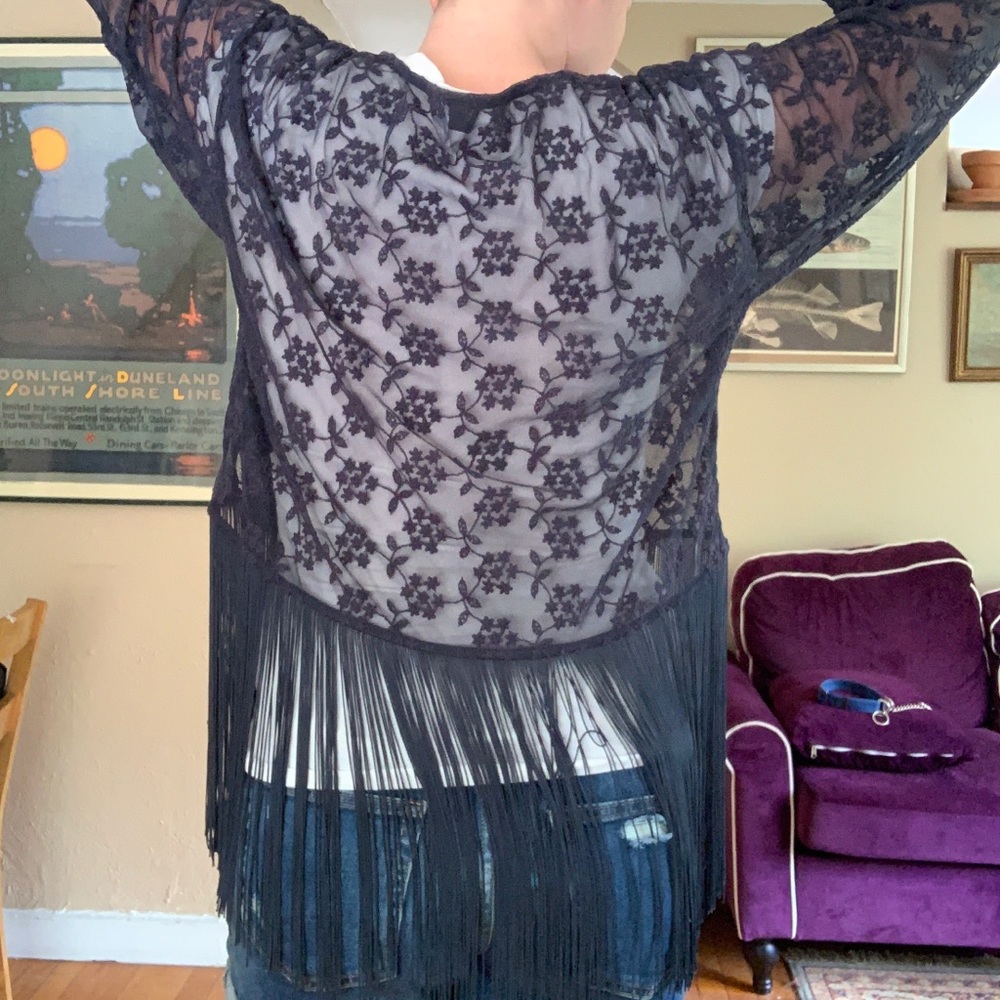 H&M Divided Floral Embroidered Cardigan w/ Fringe